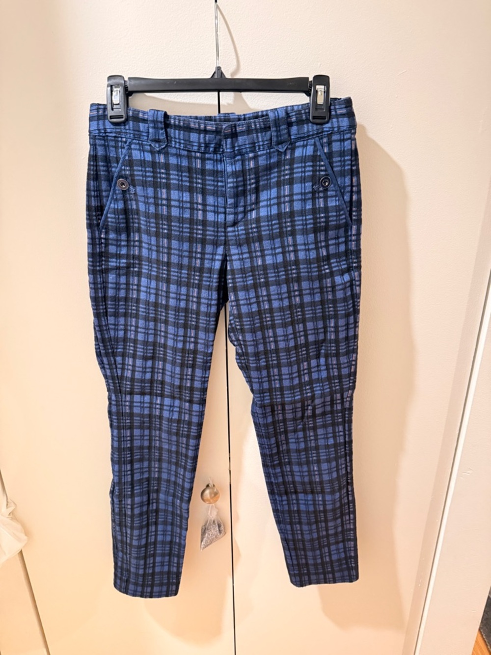 Cartonnier Blue Plaid Trousers with Orange Trim